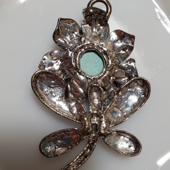 Vintage Large Silvertone Turquoise pendant - Picture 3 of 4